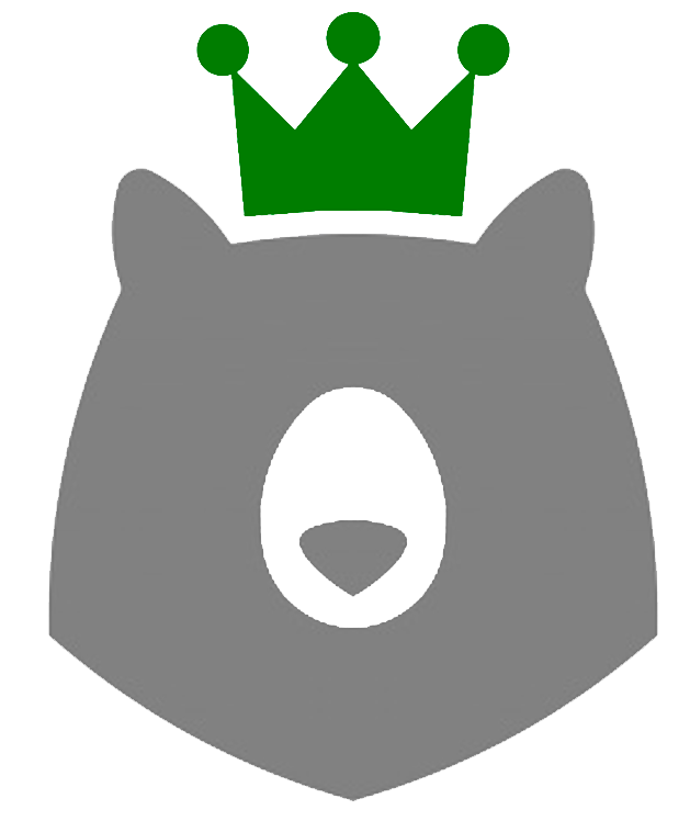 ekokarhu logo harmaa karhu vihreä kruunu päässä