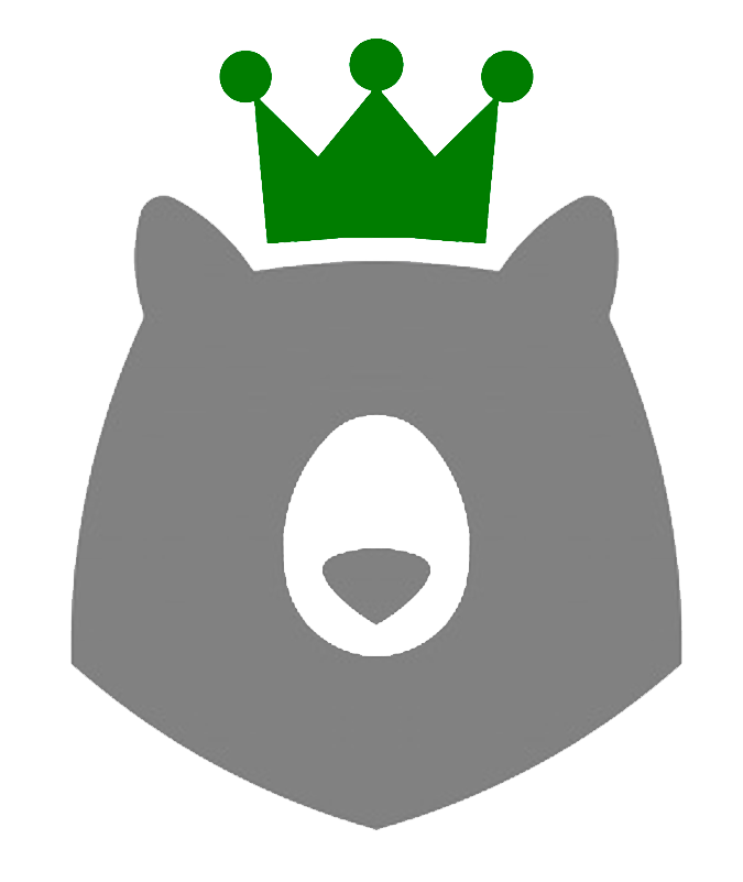 ekokarhu logo harmaa karhu vihreä kruunu päässä